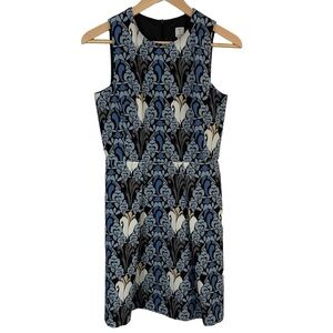 Tristan Sleeveless Pencil Dress Womens Sz 4 XS Blue Grey Damask Printed EUC